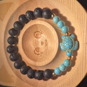Magnesite with blue acrylic turtle and lava beads